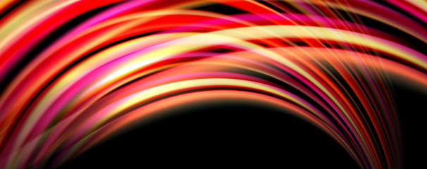 Fluid color rainbow style wave abstract background, techno modern design on black