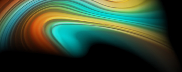 Abstract wave lines fluid rainbow style color stripes on black background. Artistic illustration for presentation, app wallpaper, banner or poster