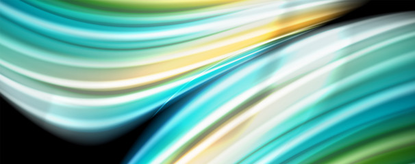 Abstract wave lines fluid rainbow style color stripes on black background. Artistic illustration for presentation, app wallpaper, banner or poster
