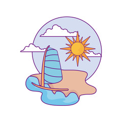 sailboat transportation with sun in the beach