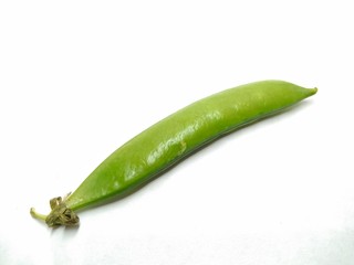 A picture of green pea pod on white background