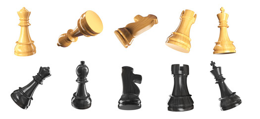 All chess pieces 3D render illustration isolated on white background - obrazy, fototapety, plakaty