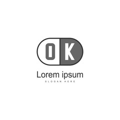 Initial OK logo template with modern frame. Minimalist OK letter logo vector illustration
