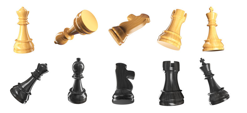 All chess pieces 3D render illustration isolated on white background