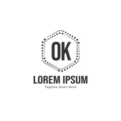 Initial OK logo template with modern frame. Minimalist OK letter logo vector illustration