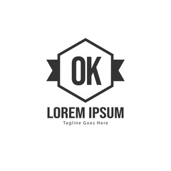 Initial OK logo template with modern frame. Minimalist OK letter logo vector illustration