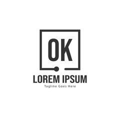 Initial OK logo template with modern frame. Minimalist OK letter logo vector illustration
