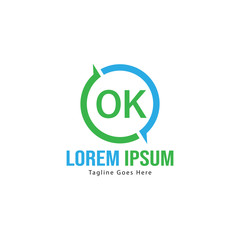 Initial OK logo template with modern frame. Minimalist OK letter logo vector illustration