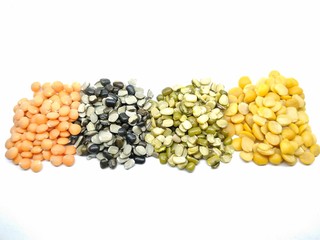 A picture of mixed lentils isolated on white background