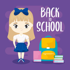 back to school with little student girl and supplies education