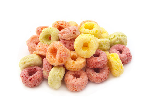 Fruit Cereal Loops Isolated On White Background