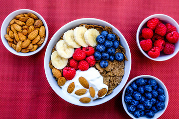 Health Breakfast Bowl of Cereals and Nuts With Yogurt
