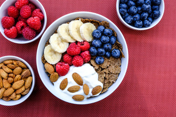 Health Breakfast Bowl of Cereals and Nuts With Yogurt