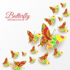 Decorative banner with colorful flying butterflies.