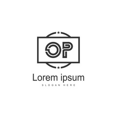 Initial OP logo template with modern frame. Minimalist OP letter logo vector illustration