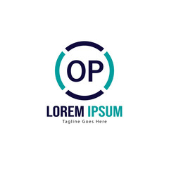 Initial OP logo template with modern frame. Minimalist OP letter logo vector illustration