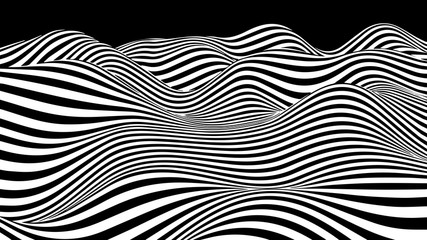 Movement lines illusion. Abstract wave whith black and white curve lines. Vector optical illusion.