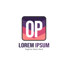 Initial OP logo template with modern frame. Minimalist OP letter logo vector illustration