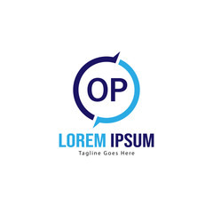 Initial OP logo template with modern frame. Minimalist OP letter logo vector illustration