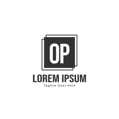 Initial OP logo template with modern frame. Minimalist OP letter logo vector illustration