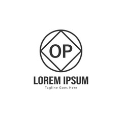 Initial OP logo template with modern frame. Minimalist OP letter logo vector illustration