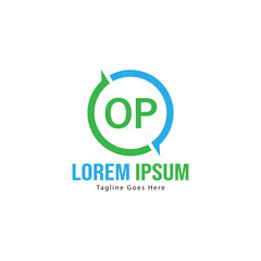 Initial OP logo template with modern frame. Minimalist OP letter logo vector illustration