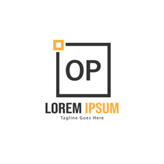 Initial OP logo template with modern frame. Minimalist OP letter logo vector illustration