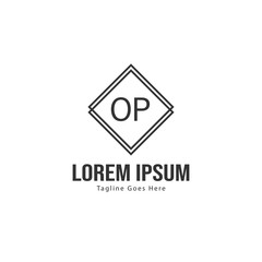 Initial OP logo template with modern frame. Minimalist OP letter logo vector illustration