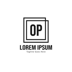 Initial OP logo template with modern frame. Minimalist OP letter logo vector illustration