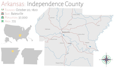 Large and detailed map of Independence county in Arkansas, USA
