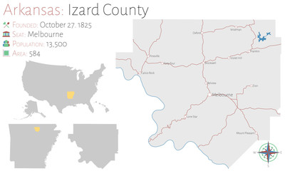 Fototapeta premium Large and detailed map of Izard county in Arkansas, USA