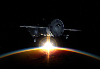 Fototapeta na wymiar Spacecraft Orbiting Earth. 3D Illustration.