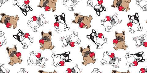 dog seamless pattern vector french bulldog apple cartoon scarf isolated repeat wallpaper background tile doodle illustration design