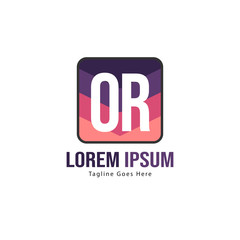 Initial OR logo template with modern frame. Minimalist OR letter logo vector illustration