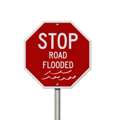 Stop road flooded red USA road sign