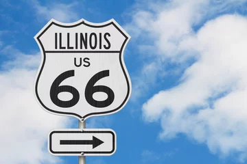 Gardinen Illinois US Route 66 Road Trip USA Highway Straßenschild © Karen Roach