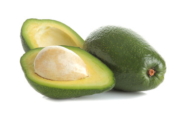 Fresh ripe tasty avocado on white isolated background. tropical fruit close-up