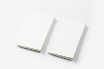 Mockup of business cards stack at white textured background. Design concept. Template for branding identity.