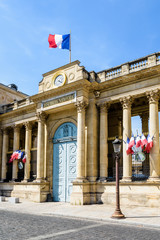 Southern entrance of the Palais Bourbon, seat of the French National Assembly in Paris, France,...