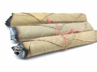 A picture of burned cigar isolated on white background