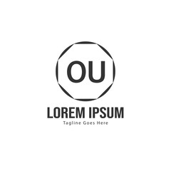 Initial OU logo template with modern frame. Minimalist OU letter logo vector illustration