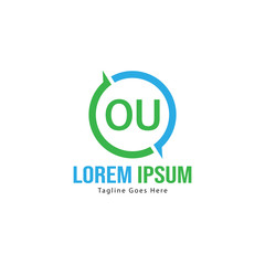 Initial OU logo template with modern frame. Minimalist OU letter logo vector illustration