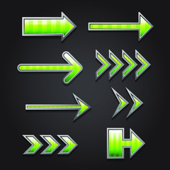 Realistic green modern arrow buttons set for web site and ui. Vector swipe up 3d icon collection. 