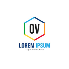 Initial OV logo template with modern frame. Minimalist OV letter logo vector illustration