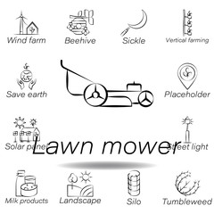 lawn mower hand draw icon. Element of farming illustration icons. Signs and symbols can be used for web, logo, mobile app, UI, UX
