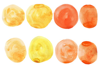 watercolor set of orange circles isolated on white