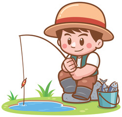 Vector illustration of Cartoon Boy fishing