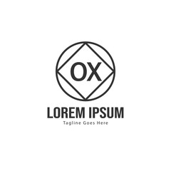 Initial OX logo template with modern frame. Minimalist OX letter logo vector illustration