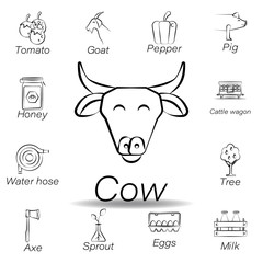 cow hand draw icon. Element of farming illustration icons. Signs and symbols can be used for web, logo, mobile app, UI, UX
