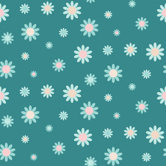Abstract seamless pattern of blue flowers on blue background